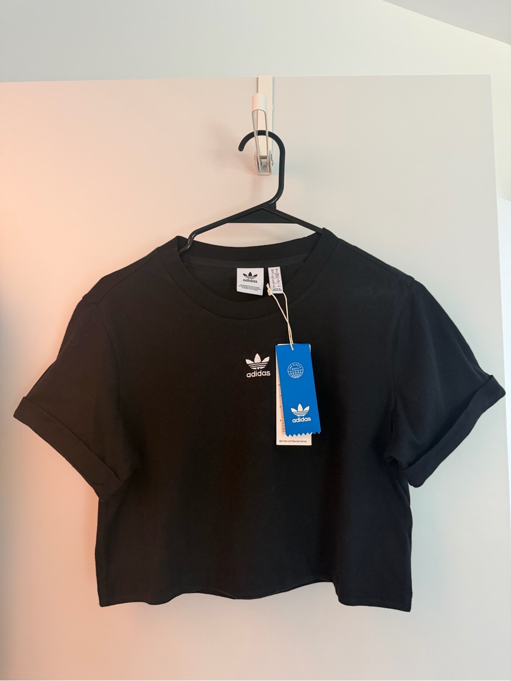 adidas Black Cropped Trefoil Tee